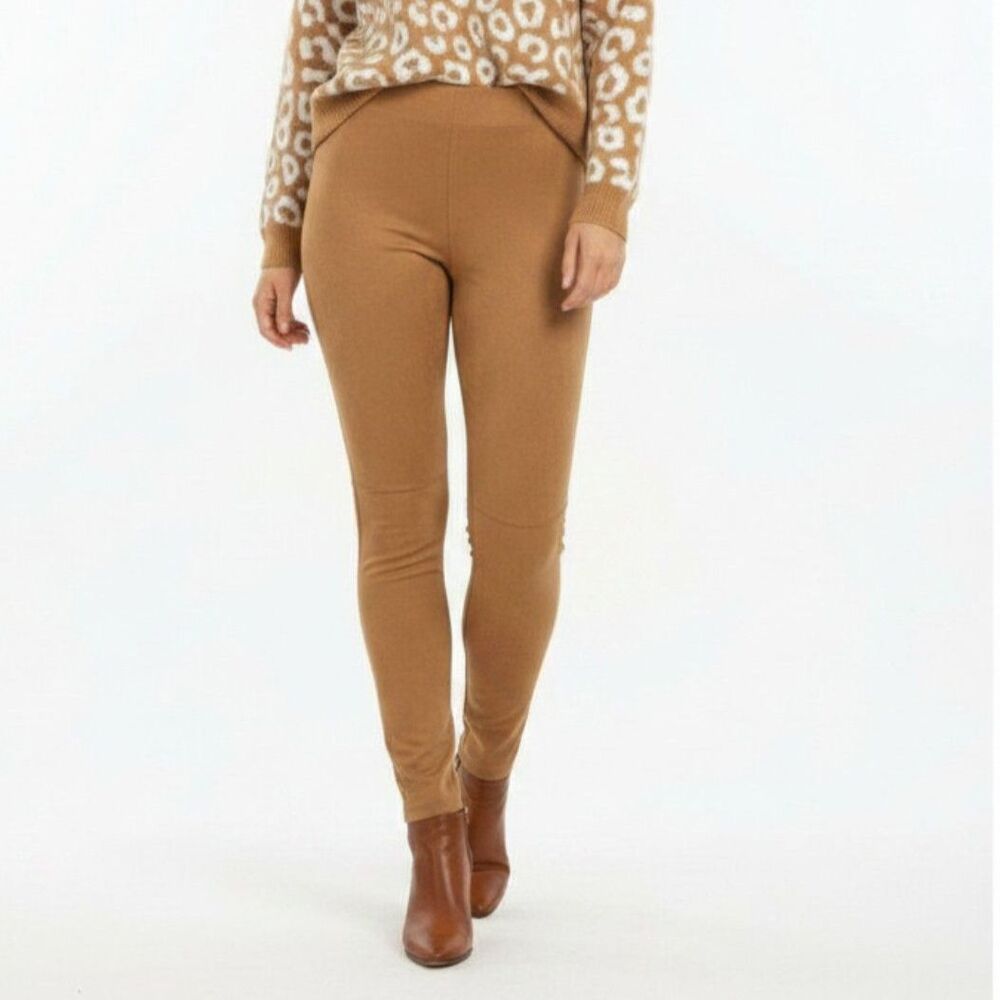 Baccini Brown Solid Faux Suede Leggings Pants M